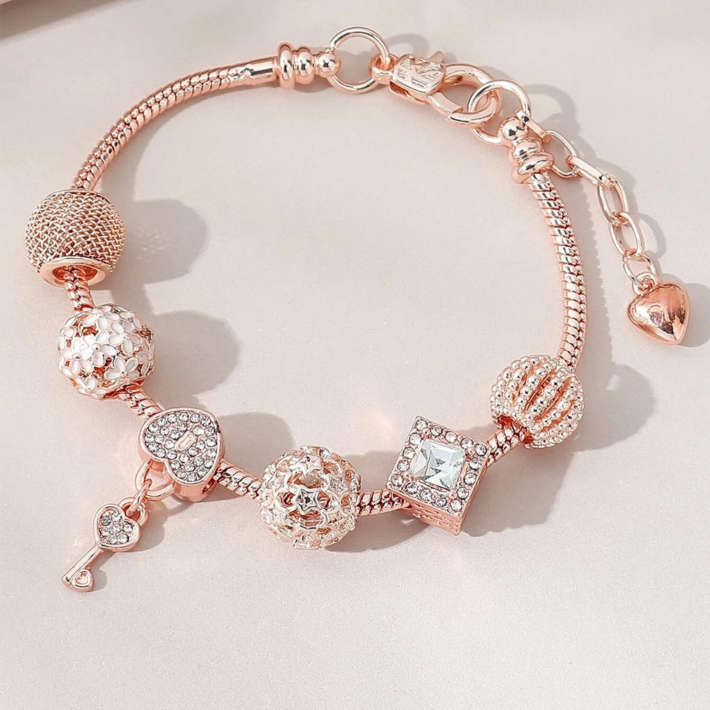 1PC Fashion Multi Element Accessories Drip Oil Rose Love Little Swan Pan Family Bracelet Jewelry Daily Dressing Party Gift -7633